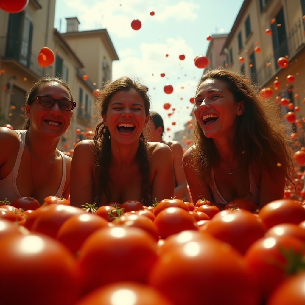Gente celebrando La Tomatina