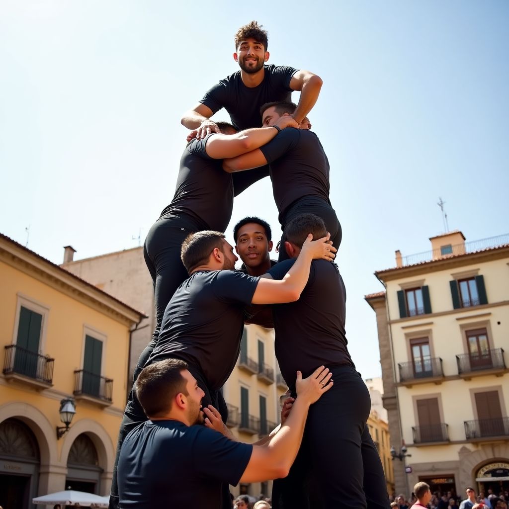 Castellers formando una torre humana